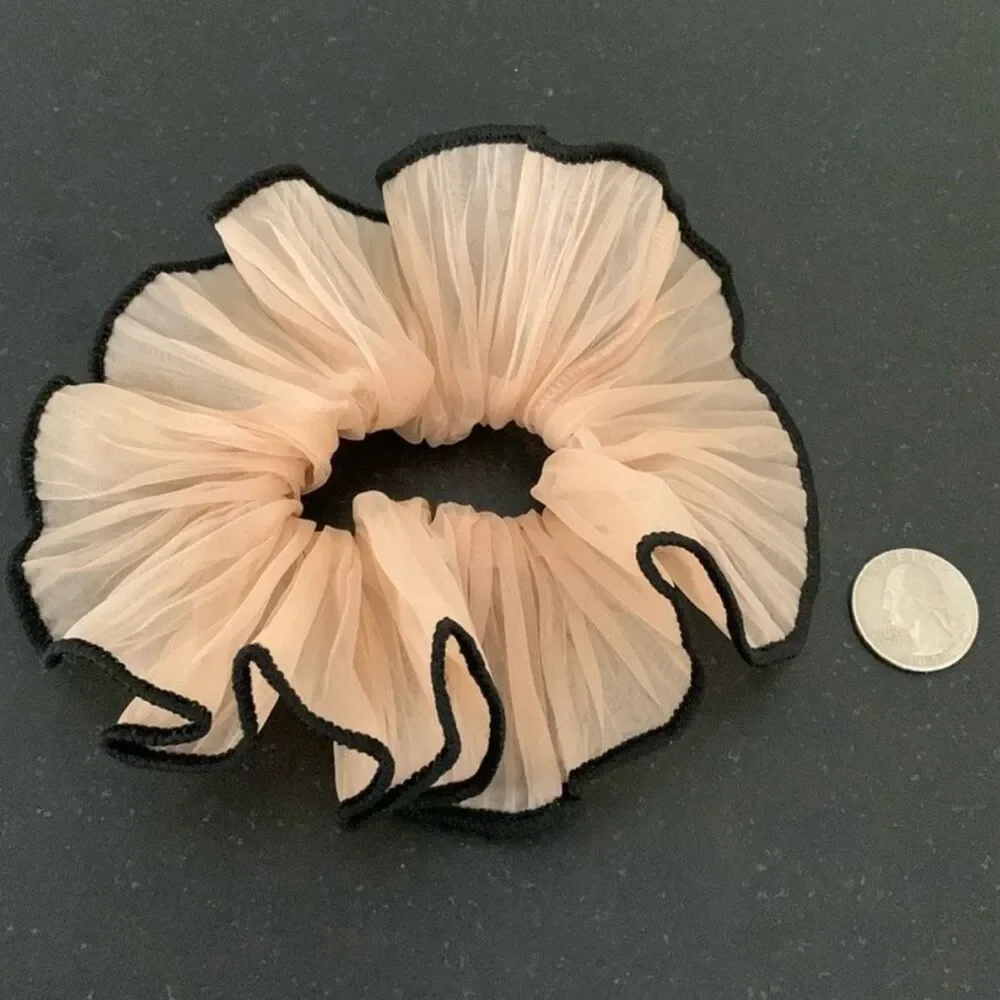 Oversized Organza Scrunchie with Ruffle Edge in Sheer Almond
